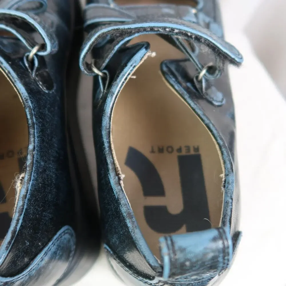 Vintage 90s Report Black Blue Mary-Jane Chunky Platform Shoes 9